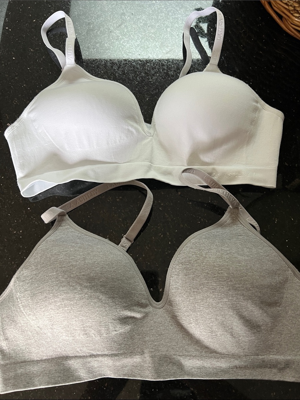 New Without Tags! Laura Ashley Wireless Everyday Bras in White and Heather Gray